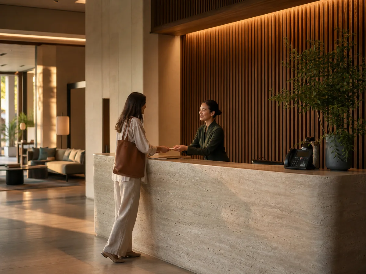 Receptionist AI per hotel: reception di un hotel moderno
